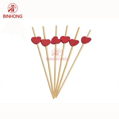 China Picaretas coloridas do alimento do bambu da cabeça 18cm do coração para o fruto à venda