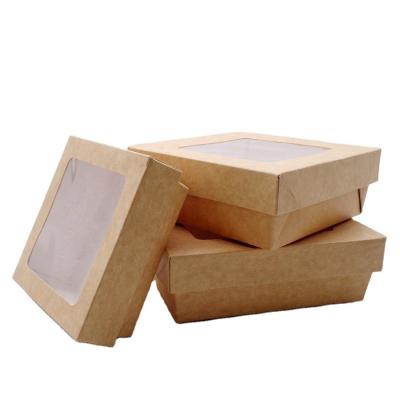 China Caja de empaquetado para llevar de los alimentos de preparación rápida de Kraft con la ventana clara en venta