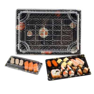 China Recyclable Plastic Sushi Takeaway Containers With Clear Lid for sale