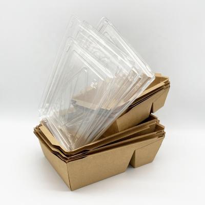 China Craft Paper Disposable Takeaway Containers With Transparent Plastic Cover for sale