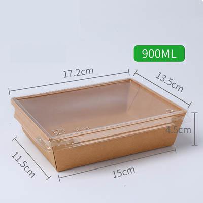 China Salad PET Lid Rectangular Kraft Paper Disposable Food Container With Lid for sale