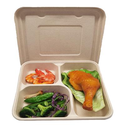 China Sugarcane Bagasse 3-4 Compartment Food Container Biodegradable With Lid for sale