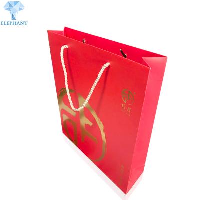 China Red Foil Stamping Gift Bags With Handles Reusable Sturdy Gift Bags for sale