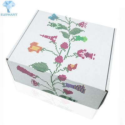 China Custom Printing HigH Flat End Pack Die Cut Folding 3-ply Corrugated White Flower Mailer Boxes for sale