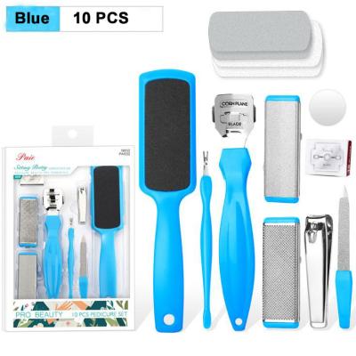 China Convenience Pedicure Foot File Original Factory Pedicure Kit 10 in 1 Set Blue Professional Replaceable Manicure Foot Care Files for sale