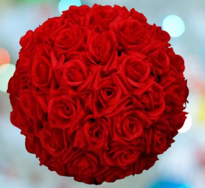 China Red Silk Artificial Rose Ball Hanging Ornaments Banquet 13cm for sale
