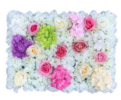 China Silk Hydrangea Rose Artificial Flower Backdrop Wall Panel in bulk for sale