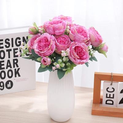 China 5 Head Spring Peony Faux Flowers Rayon Fake Ranunculus Wedding Decoration for sale
