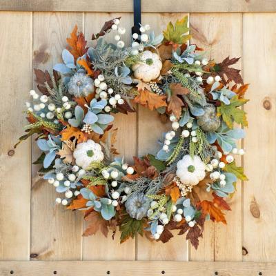 China Autumn Artificial Floral Wreath Maple Leaf Pumpkin Garland For Thanksgiving for sale
