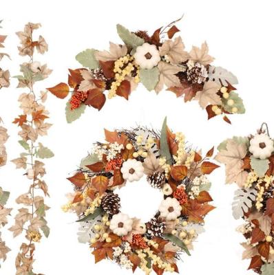 China ODM Large Artificial Wreaths Christmas Faux Peony Wreath Maple Leaves Garlic for sale