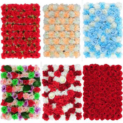 China Picturesque Silk Rose Artificial Flower Grid Panels Wall Red Purple Blue Orange White for sale