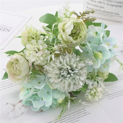 China Outdoor Artificial Plastic Blue Hydrangea Silk Flowers Bouquet For Valentine'S Day for sale