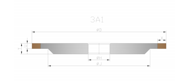 3A1 500mm resin bond diamond wheel diagram showing dimensions