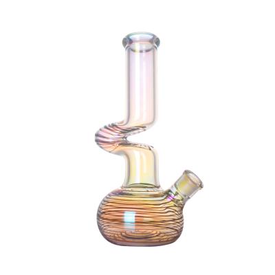 China 18mm Female Curved Tube Bubbler Glass Bong Water Pipe Rainbow Color for sale