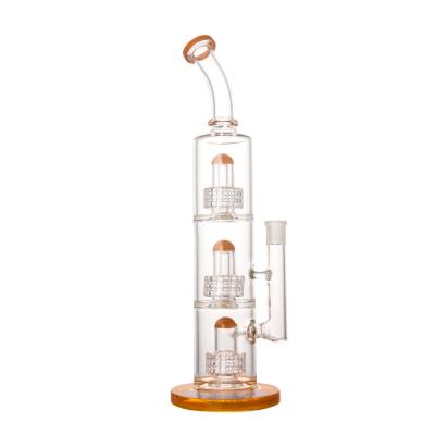 China Three Layers Of Filtering Smoking Glass Bong 14 Inches Height 4.5 Inches Base for sale