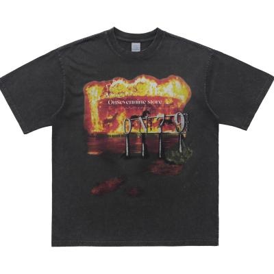 China Panic de algodón Comprar camisetas de gran tamaño de impresión lavada con ácido Tipo de tela de camiseta de peso pesado en venta