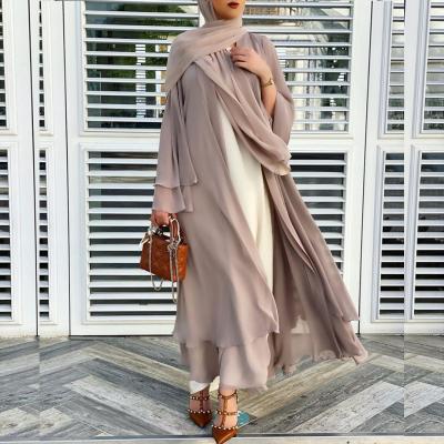 China Solid Color Cardigan Soft Elegant Big Size Muslim Long Skirt Chiffon Clothes for sale