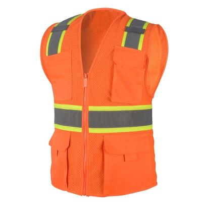 China Motorcycle High Visibility Orange Safety Vest Clothing Bulk Multi Pockets for sale