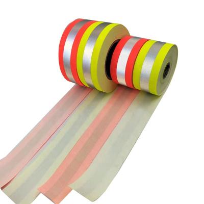 China Red Blue Reflective Cotton Fabric Fluo Yellow Red Blue Hi Vis Reflective Strips For Jackets for sale