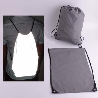 China Holographic Hi Vis Reflective Backpack Cycling Light Recycled Polyester Cotton Plain Sport Shopping Drawstring for sale