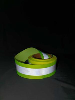 China Fluorescent Reflective Webbing Tape Green Reflective Fabric Ribbon High Light 5cm for sale