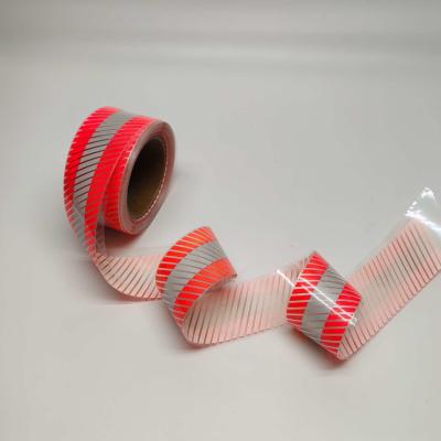 China Twill Stripes Red Silver Reflective Heat Transfer Film Self Adhesive For Workwear Garments for sale