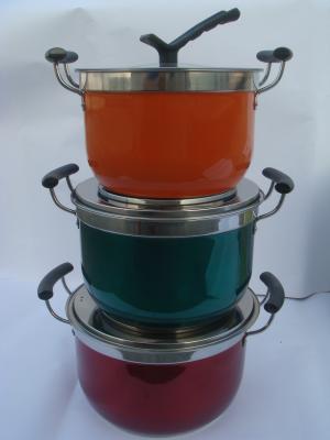 China 3pcs de pot van de kleurensaus met bakeliethandvat & t-de dekking cookware plaatsen & kokende pot Te koop