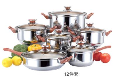 中国 12pcs 調理器具は黄褐色のクラスのふたによって及びやかん及び台所用品が付いている調理の鍋置きました 販売のため