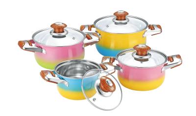 Chine double ensemble chaud de cookware de la couleur 2015 et pot& en acier de stainles colorés faisant cuire le pot à vendre