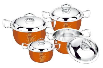 China 2016 hot sales 16/18/20/22 cookware set with color +flower &stainless steel pot &non-stick pot for sale