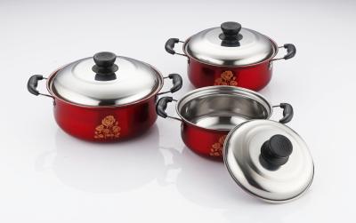 China hot selling 6pcs cookware set with red color  &16/18/20cm cooking pot &16cm/18cm/20cm cookware set in  stainless steel for sale