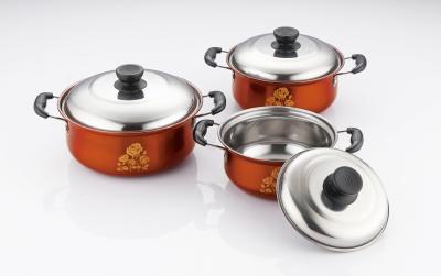 中国 cookware set stainless steel & cooking pot & 16/18/20cm pot set &red /orange color cookware set 販売のため