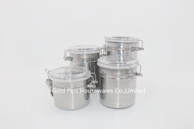 China 4pcs Kitchen organization metal steel candy can round shape food  jar with clip lid for sale