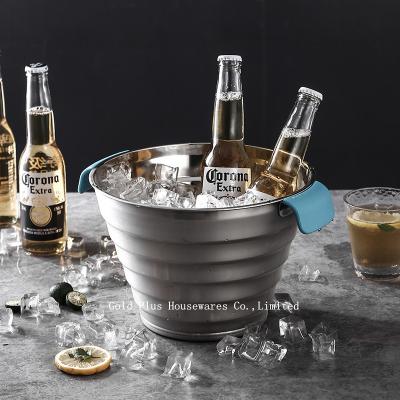 China Promotional 25cm iron metal silver vintage barrel stainless steel beer ice bucket with two plastic handle à venda