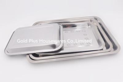 China 45*35cm Hotel restaurant kitchenware metal pan daily use rectangle stainless steel custom printed dinner serving tray for sale