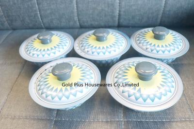 中国 Indian colorful printed hand washing bowl sets and tray 5 pcs round dip bowl set with metal steel lid 販売のため