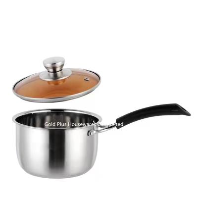 China 16cm,18cm Wholesale stainless steel noodle cooking pot with compound bottom single handle milk pot with bakelite ear for sale
