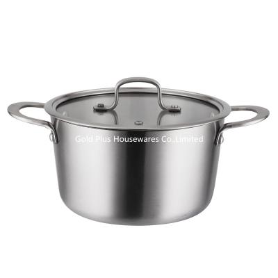 Cina 24cm Cookware everyday three layer thickened flat bottom non stick soup pot stainless steel cooking pot with glass cover in vendita