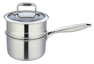 China 18cm Kitchenware 2-layer stainless steel saucepan milk pot factory silver one handle design steamer for sale