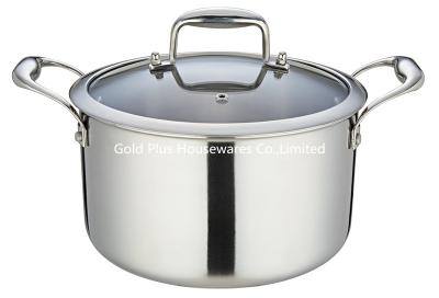 Cina 18-24cm Manufacturer supplier double handle stainless steel soup pot multi-layer thickened stock pot with glass lid in vendita