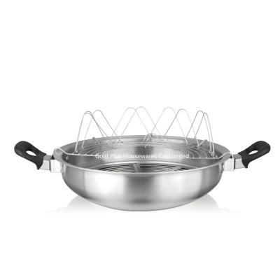 중국 Cooking multifunction durable stainless steel induction frying pan with two handle round bottom excellent houseware wok 판매용