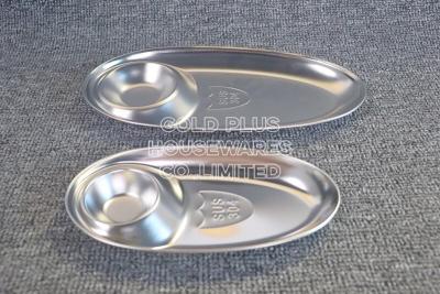 China Restaurant supply 2 compartment snack plate oval dish divided food plate silver small dish storage sauce trays à venda