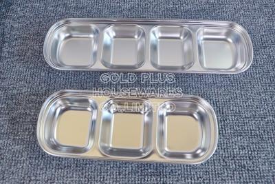 China Hot sale korean style cheap stainless steel sauces tray rectangular saucer dish with different dividers for sale