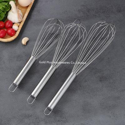 中国 Classical design natural color household stainless steel handle egg whisk metal wire egg beater for cooking 販売のため