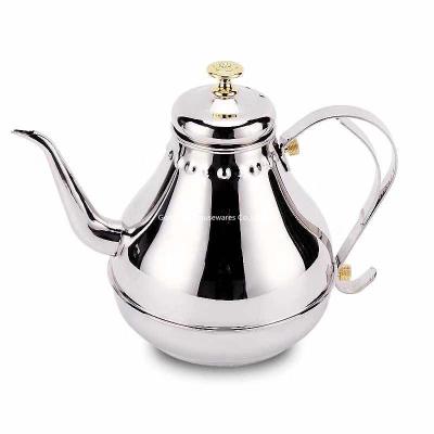 China La tetera clásica del goteo de Dubai con el infuser del té inoxidable seel el pote de la caldera del goteo de la mano de la tetera 1.8L del tamiz en venta