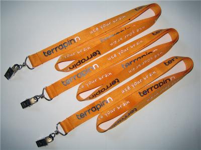 China Imprint polyester badge lanyard with metal card clip, polyester id card lanyard in bulk, for sale