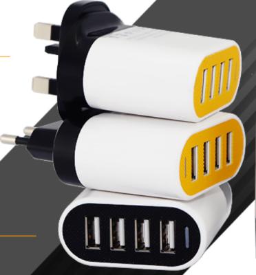 China Foldable 4 Port USB Travel Charger , Yellow Portable High Power USB Charger for sale
