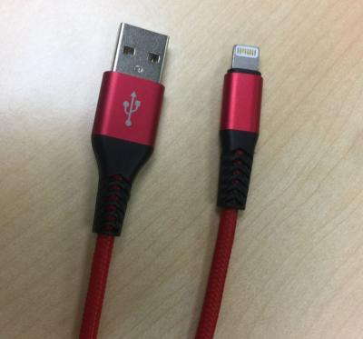 China Trançado de nylon do carregador vermelho do teleférico do relâmpago de IPhone com o conector de Pin 8 à venda