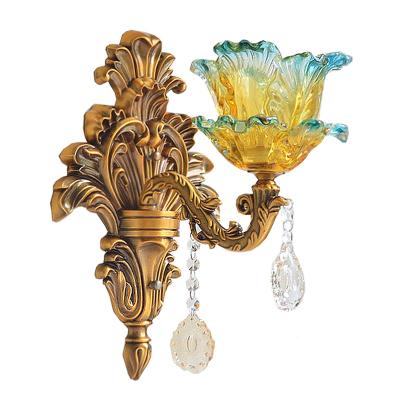 China Modern light luxury atmosphere gilded bronze living room dining room crack crystal glass multi-head wall lamp for sale