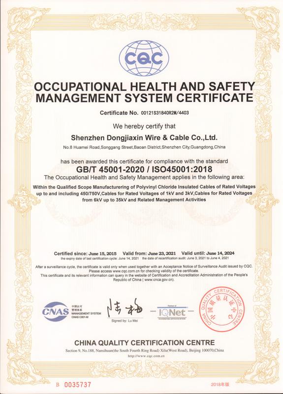 Assessment specification for occupational health & safety management systemsenvironmental management systems - SHENZHEN DONGJIAXIN WIRE&CABLE CO.,LTD